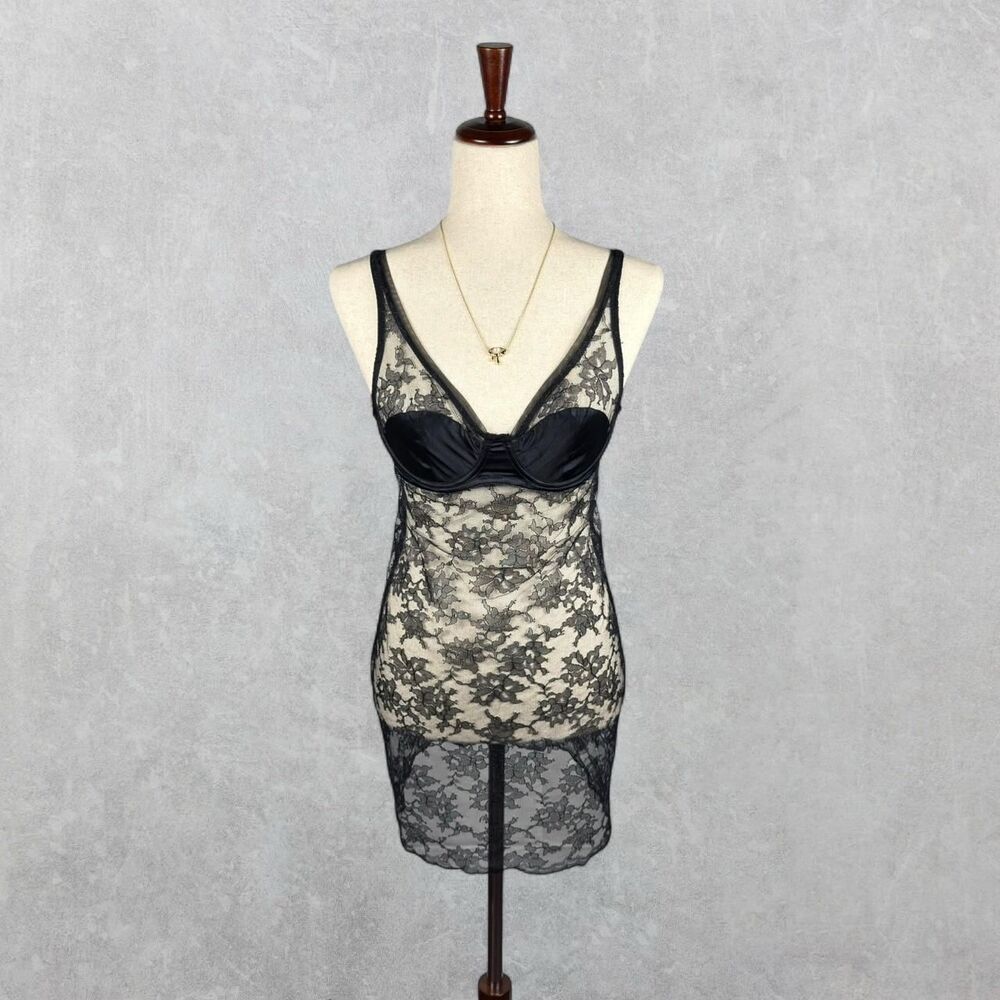 Victoria's Secret Black Sheer Lace Demi Cup Lingerie Dress